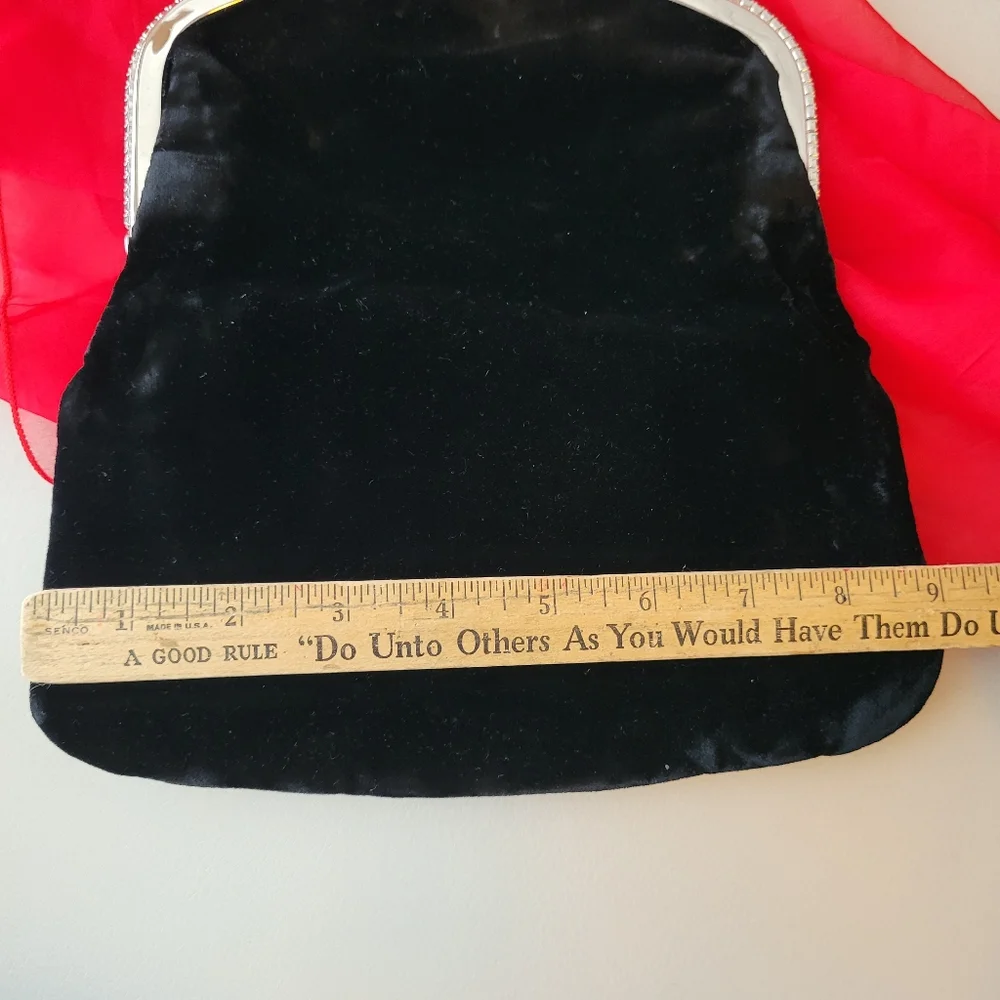 Mel-Ton Vintage Black Velvet Foldover Clutch Evening Bag Purse ~ 1950s-1960s (?)